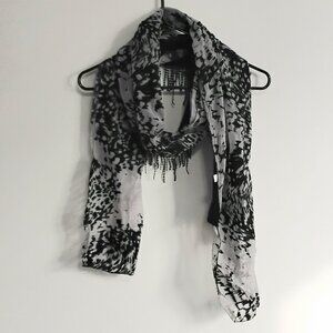 3/$25 Beautiful 82" Black & Grey Scarf/Wrap Trimmed with Black Dangles NWOT!!